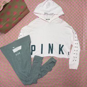Victoria Secret PINK Cropped Lace Hoodie & Yoga Leggings Set